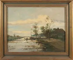 Anton Müller, Landschap met visser, Olieverf op linnen