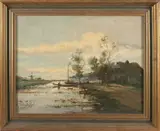 Anton Müller, Landschap met visser, Olieverf op linnen