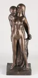 Terracotta brons gepatineerd beeld, Naakte vrouw met man, Terracotta brons gepatineerd beeld