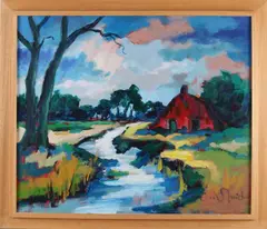 Arie Zuidersma, Landschap bij Drentse Aa, Olieverf op linnen