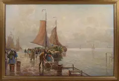 Hans Richter Johansen, Hollands havengezicht, Olieverf op linnen