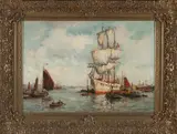 Evert Moll, Havengezicht Rotterdam, Olieverf op linnen