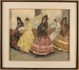 Louis Willem van Soest, Spaanse flamenco danseressen, Olieverf op paneel