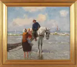 German Grobe, Schelpenvisser op het strand, Olieverf op linnen