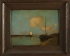 Zomers riviergezicht met zeilboot by Aris Knikker, Olieverf op paneel, sold Apr 2021