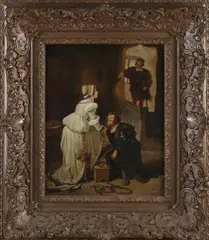 Theodro Pixis, 17e-18e Eeuws interieur met figuren, Olieverf op linnen