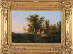 Willem de Klerk, Landschap met watermolen, Olieverf op paneel
