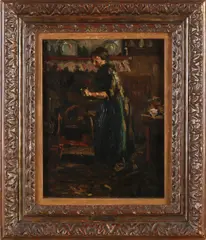 Anna Kerling, Boerenvrouw in interieur, Olieverf op paneel