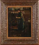 Anna Kerling, Boerenvrouw in interieur, Olieverf op paneel