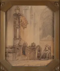 Gesigneerd Bosboom, Kerkinterieur, Aquarel op papier