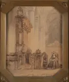 Gesigneerd Bosboom, Kerkinterieur, Aquarel op papier