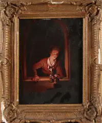 Monogram C. Dov.?, Voorstelling naar Gerard Dou, Olieverf op paneel