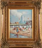 J. Evans, Strandgezicht Katwijk, Olieverf op paneel