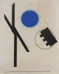 Wim Sinemus, Kubistische/Abstracte compositie, Gemengde techniek op papier