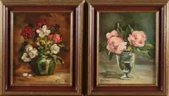 Twee maal Helene, Stillevens met bloemen, Olieverf op paneel
