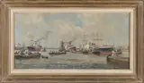 Joop Molenaar, Rotterdams havengezicht, Olieverf op linnen