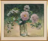 Glazen vaas met bloemen by Rie de Balbian Verster-Bolderhey, Olieverf op linnen, sold Apr 2021