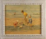 J. de Jong, Strandgezicht, Olieverf op paneel