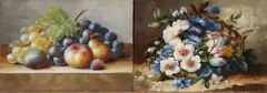 Bloem + fruit stilleven by Twee ongesigneerde werken, Olieverf op paneel, sold Apr 2021