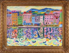 Monogram A.H., Expressionistisch havengezicht, Olieverf op paneel
