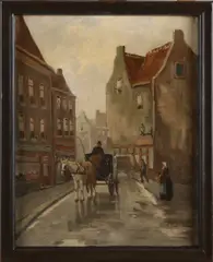 J.D. Schipper, Stadsgezicht met koets, Stadsgezicht met koets en figuren