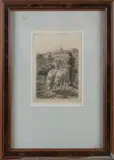 Ets van Frans Lebret, Landschap met schapen en herderin, Ets van Frans Lebret