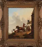 J.C. Haas Fecit., Figuren bij herberg 'in den aap', Olieverf op linnen