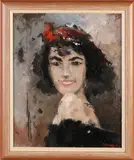 J. Sorolla, Portret Spaanse vrouw, Olieverf op paneel