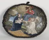 Religieus by 17e - 18e Eeuws ovaal emaille barok schilderij, Op paneel van blik, sold Apr 2021