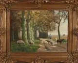 Willem Jacobus Alberts, Boer met schapen op zandpad, Olieverf op linnen