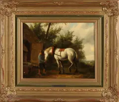 Albert van Gelderen, Voederen van een paard, Olieverf op paneel