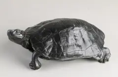 Antiek schildpad, 1900, Antiek compositie metalen schildpad met brons-kleurige patina