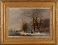 Jan Evert Morel, Winter, Olieverf op linnen Afmeting: H 35 x B 52 cm