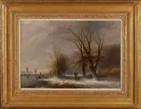 Jan Evert Morel, Winter, Olieverf op linnen Afmeting: H 35 x B 52 cm