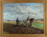 Landschap met ploegende boeren by H. v. Leeuwen van Ouderwater, Olieverf op linnen, sold Jan 2021