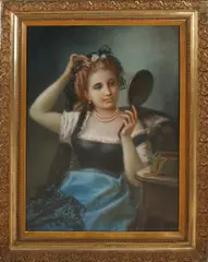 J. Barboth, Meisje in klederdracht, Pastel op papier