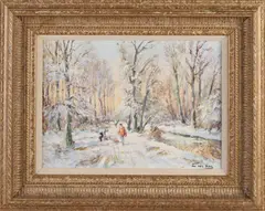 Winters bosgezicht by Niek Van der Plas, Olieverf op paneel, sold Jan 2021