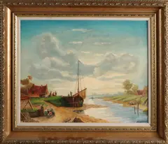 A.H. Hoffmann, Riviergezicht met boot, Olieverf op linnen