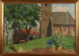 Louis Hartz, Kerk op terp, Olieverf op paneel