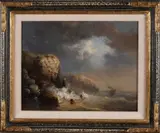 George Wilhelm Wagner, Schipbreuk bij rotsen, Olieverf op paneel