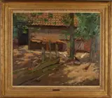 Otto Coenders, Boerderij met kippen, Olieverf op paneel