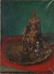 Stilleven met boeddha figuur by Anton van der Vet, Olieverf op linnen, sold Jan 2021