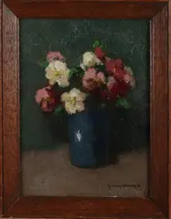 Vaas met bloemen by Joop Kropff, Olieverf op paneel, sold Jan 2021