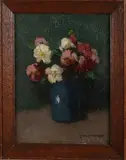 Joop Kropff, Vaas met bloemen, Olieverf op paneel
