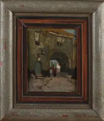 Chris Soer, Dorpsgezicht Elburg, Olieverf op paneel