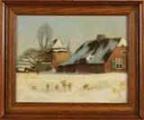 Gerard Krol, Boerderij in de winter, Olieverf op paneel