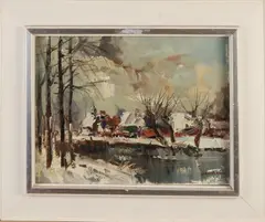 Jan Kelderman, Winters dorpgezicht, Olieverf op linnen
