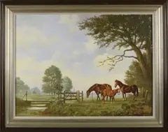 A. J. Temming, Hollands landschap met paarden, Olieverf op linnen