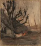 A. Idserda, Boerderij met knotwilg, Pastel op papier