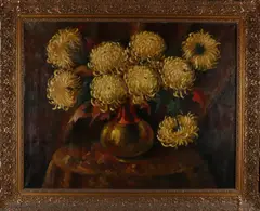 H. van Wijngaarden, Vaas met chrysanten, Olieverf op linnen